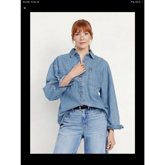 Old Navy Women’s Small Tall Oversized Boyfriend Denim Shirt NWT - Picture 1 of 7